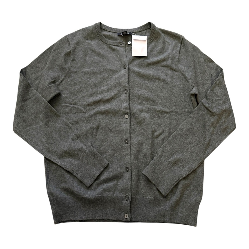 Lands End Gray Knit Button Front Cardigan Classic Preppy Minimalist Layer Size M